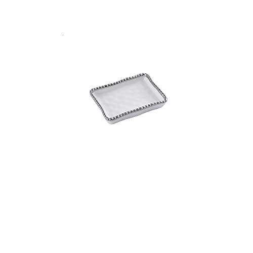 Pampa Bay VAN2720W Soap Dish with Silver Beads, 5.5-inch Length, Porcelain