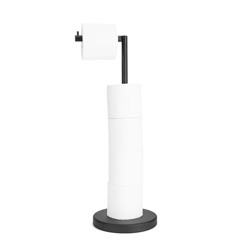 RFOUO Matte Black Toilet Paper Holder Stand 1 pc, Free Standing Toilet Paper Holder Stand,Bathroom Toilet Paper Storage with 2.7 Pounds Heavy Base for 4+1 Rolls,Toilet Tissue Holder - color: Matte Black