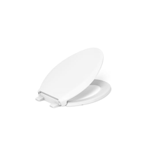 KOHLER 4636-RL-0 Cachet ReadyLatch Elongated Toilet Seat Slow Close, Soft Close Toilet Seat Quiet Lid, Contoured Grip-Tight Bumpers Installation Hardware, Apartment Essentials, White - color: White, size: Elongated