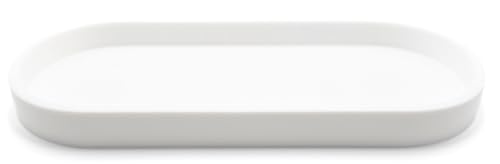 Premium 12” x 5” Silicone Vanity Tray | Sink and Surface Organizer with Sturdy Non-Slip Base | Heat Safe, Dishwasher Safe (White) - color: White
