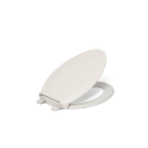 KOHLER 4636-RL-47 Cachet ReadyLatch Elongated Toilet Seat Slow Close, Soft Close Toilet Seat Quiet Lid, Contoured Grip-Tight Bumpers Installation Hardware, Apartment Essentials. Almond - color: Almond, size: Elongated