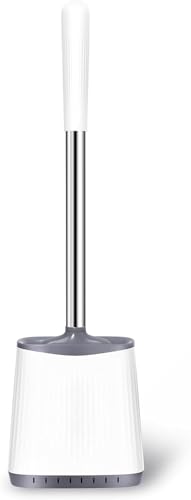 Toilet Brush, Silicone Toilet Brush and Holder, Flexible Toilet Bowl Brush Head with Ventilated Holder, Wall Mounted Compact Toilet Brush Set for Bathroom Cleaning (1, Gray)