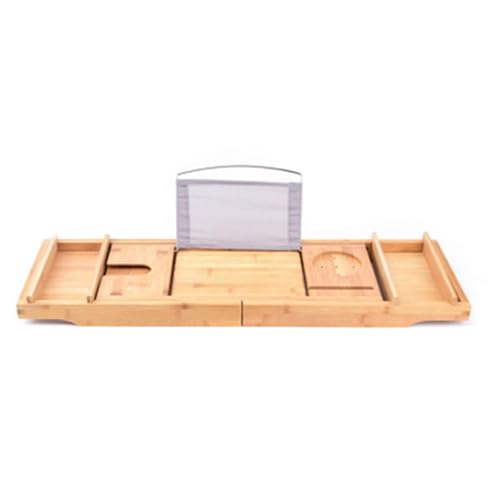 Bath Caddy Tray Bamboo Bathtub Tray Caddy Expandable with Wine Glass Holder and Book Stand