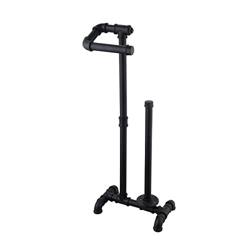 KES Rustic Toilet Paper Holder with Reserve, Farmhouse Toilet Paper Holder Stand Bathroom Industrial Pipe Toilet Paper Storage Black, BPH503A-BK