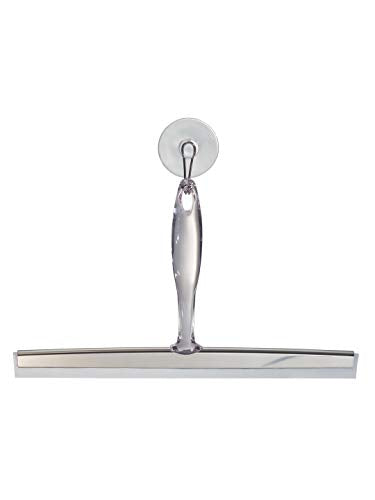 iDesign Zia Metal and Plastic Bathroom Squeegee for Shower, Glass Doors, Floors, Mirrors, with Suction Hook Holder , 12 Inches, Clear and Stainless Steel | Wall Hook Included - color: Clear/Stainless, style: Pack of 1