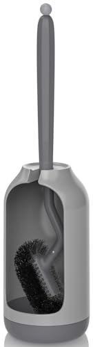 HAMITOR Toilet Bowl Brush Holder Set: Bathroom Deep Cleaning Toilet Cleaner Scrubber Under Rim with Curved Bristle for Dead Corner Clean - Hidden Rv Toilet Decorative Accessories with Caddy- Gray - color: B-gray, size: 1 pack