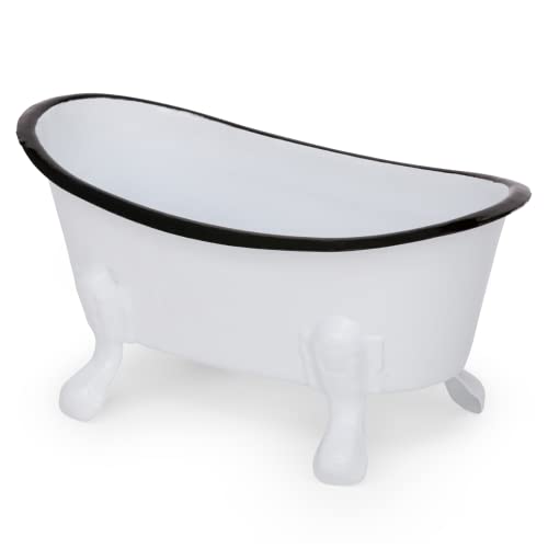 Rustic Enamel 1 Piece 5.5" Metal Clawfoot Mini Bathtub Soap Dish Mini Bath Tub Decoration Clawfoot Tub Soap Caddy White - color: White