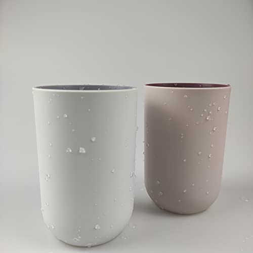 Unbreakable Reusable Drinking Cups Set of 2 Colors, Plastic Toothbrush Cup Tumblers 300 ml/10.5 oz, Dishwasher Safe (Light pink & Light gray) - color: Light pink & Light gray