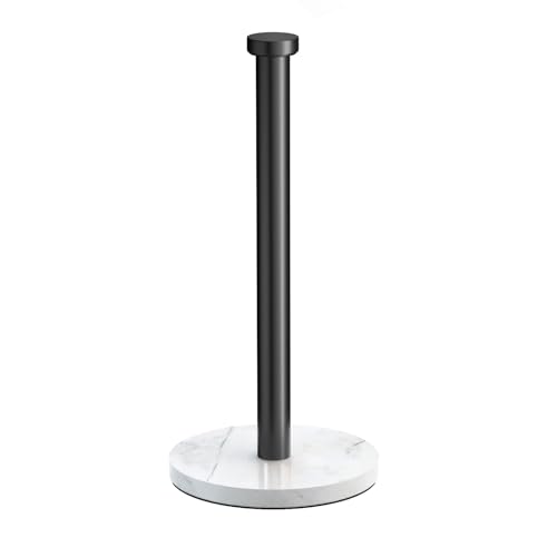 VEHHE Marble Paper Towel Holder for Kitchen Countertop, Standing Paper Towel Stand with Weighted Base & EVA Non-Slip Pad, for Bathroom or Kitchen (Black) - color: Marble Base | Black