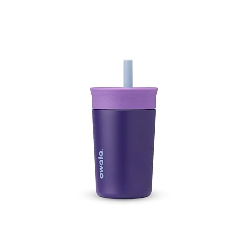 Owala Kids Insulation Stainless Steel Tumbler with Spill Resistant Flexible Straw, Easy to Clean, Kids Water Bottle, Great for Travel, Dishwasher Safe, 12 Oz, Purple (Peacock Palace) - color: Peacock Palace, size: 12 Ounces