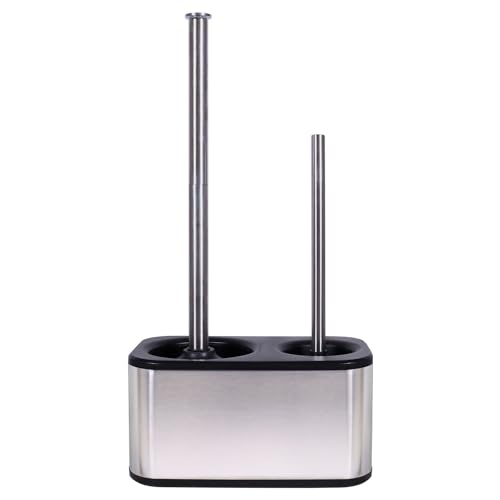 Blue Donuts Toilet Brush and Plunger Set with Holder, Sleek Minimalist Modern Stainless Steel Bathroom Accessories Toilet Plunger and Toilet Bowl Brush Combo - color: Stainless