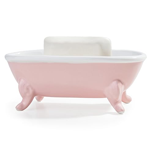 6.7" Ceramic Mini Clawfoot Bathtub Bar Soap Dish, Decorative Bar Soap Holder, Soap Tray Sponge Holder for Shower, Bathroom & Kitchen Sink (Pink) - color: Pink