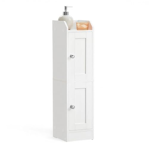 VASAGLE Storage Cabinet Slim with Reversible Doors, Farmhouse | Small Storage Corner Floor Cabinet, Narrow Orgnizer, Adjustable Shelves, Cloud White, Siren Collection, UBBK312WB01S - color: Cloud White, style: 2doors (31.5"H)