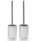 Ceramic Toilet Brush & Holder Set - Freestanding Deep-Cleaning Toilet Bowl Cleaner Brush, Stainless Steel Handle, Small & Sturdy for Storage, Easy to Clean, Non-Scratching - color: Matt White