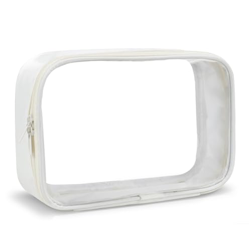 Moyad TSA Approved Toiletry Bag Clear Quart Size Travel Bags Makeup Bag | Large Opening, for Men and Women, Carry on Airline Compliant, Transparent Liquids Pouch, Beige - color: Beige, size: 1 Pack