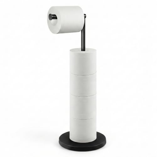 Cesun Extra Weighted Base Toilet Paper Holder Stand - SUS304 Rust Proof Free Standing Tissue Roll Holder for 4 Rolls, No Tipping, No Slipping, Matte Black - color: Black