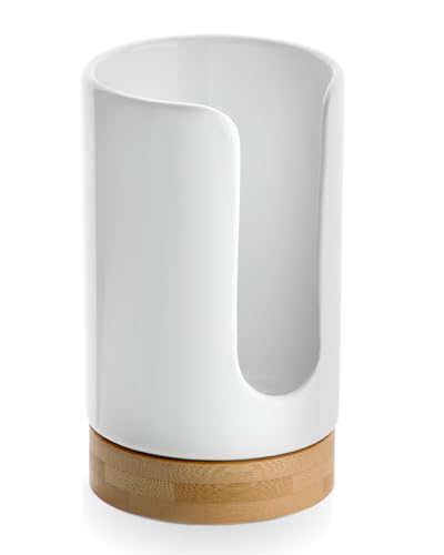 Ceramic Bathroom Cups Dispenser - 3-5 oz Disposable Paper & Plastic Bathroom Cups Holder - Mouthwash Cups Dispenser for Bathroom, Guest Toiletries, Countertop, Coffee - BPA Free (White) - color: White