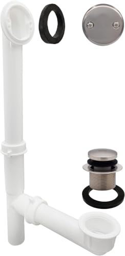 Westbrass A593244-07 14" x 1-1/2" White Tubular Bathtub Waste & Overflow Assembly with Tip-Toe Drain Plug and 2-Hole Faceplate, Satin Nickel (Pack of 12) - color: Satin Nickel, size: 12 Pack