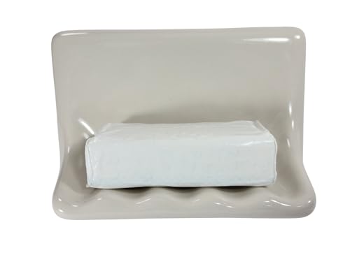 Beige Bone Almond Ceramic Soap Dish Shower Tray Tile in Installation Vintage Mid Century Modern Retro