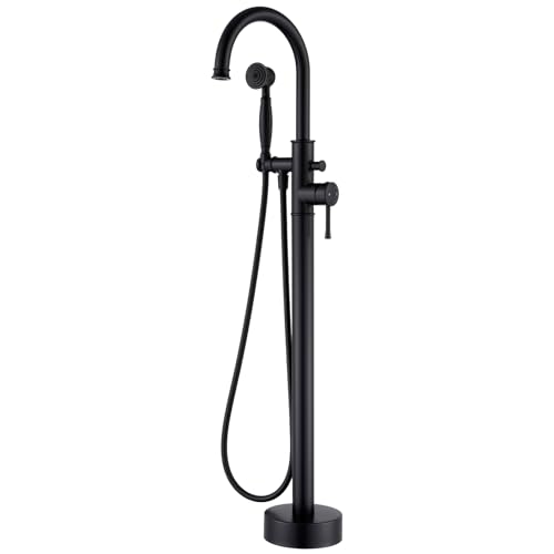 Free Standing Tub Faucet, Wintap Classic Freestanding Bathtub Faucet with Sprayer Brass Elegant Floor Mount Bath Faucets High Flow Roman Tub Filler, Matte Black （WT-3311BK） - color: Matte Black