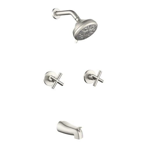 2 Handle Shower Faucet Set with Tub Spout Bathtub Shower Faucet Combo Set Shower System Complete Tub and Shower Trim Kit Brushed Nickel Wall Mounted Shower Fixtures - color: Brushed Nickel