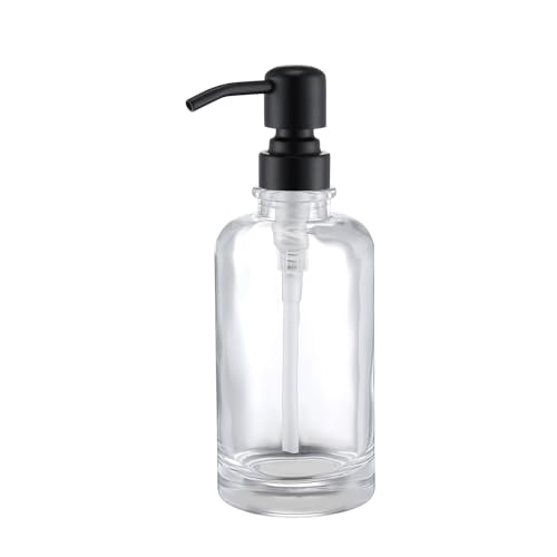 Bathroom Soap Dispenser Black, 11 oz Glass Cylindrical Bottles with Stainless Steel Pump Liquid Hand Soap Dispenser Kitchen - color: Black, size: 11oz-Cylindrical