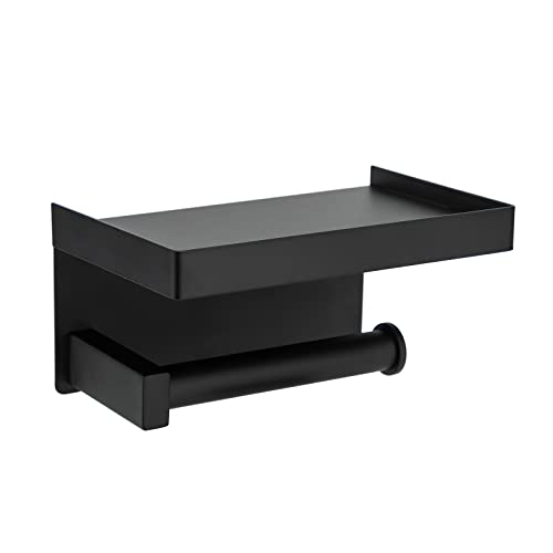 Toilet Paper Holder Tissue Roll Hanger with Shelf SUS304 Stainless Steel Matte Black Bathroom Lavatory Hardware Wall Mount Adhesive