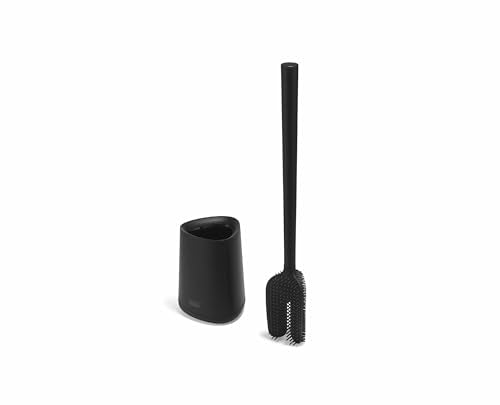 Joseph Joseph Flex 360 Lite, Advanced Smart Toilet Brush and Small Storage Holder Set with Anti-drip, Anti-Clog, Triple-Action Replaceable Brush Head - Black - color: Black