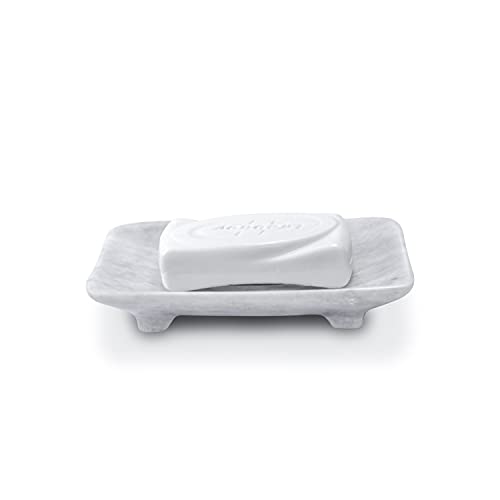 Luxury Handmade Cloudy White Marble Soap Dish Holder with Drain for Bathroom and Shower, Best Bath Products & Sponge Tray for Kitchen & Housewarming Gifts., Cloudy White, 4x5x0.75, (SD2021) - color: White