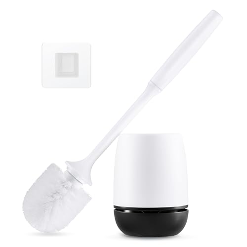 Toilet Brush, Toilet Bowl Brush and Holder Set for Bathroom, Toilet Cleaning Scrubber Brush for Bathroom for Deep Cleaning with Stiff Plastic Bristle, Ventilated Holder, Wall Mount Hook (White Head) - color: White Head