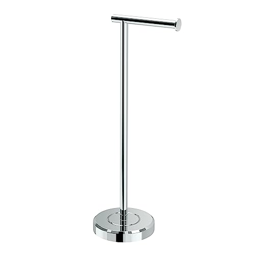 Gatco 1437C Latitude II Freestanding Toilet Paper Holder, Chrome Bathroom Tissue Roll Stand with Modern Floor Standing Design - color: Chrome