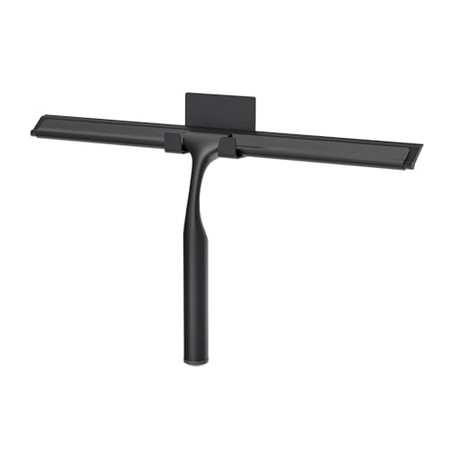Shower Squeegee for Glass Doors, Shower Squeegee for Tile Shower Walls, Stainless Steel Squeegee for Bathroom, Windows and Mirrors with Storage Hook-12”, Black - color: Black, size: 12