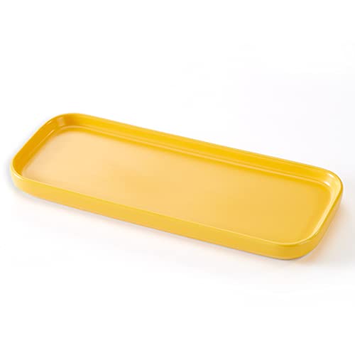 Ceramic Bathroom Tray,Kitchen Sink Organizer Tray,Cosmetics Holder,Vanity Trays,Candle Tray,Dessert Plate,Simple Style Rectangle Tray for Dessert Fruit Jewelry Perfume Soap Succulents Plant (Yellow) - color: Yellow