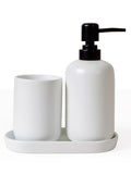 INGOFIN 3 Pcs Ceramic Bathroom Accessory Set - Liquid Soap Dispenser, Toothbrush Holder & Tray, Bathroom Counter Set, Countertop Essentials for Home, Guest Bathroom, or Office Use, White - style: Liquid-White