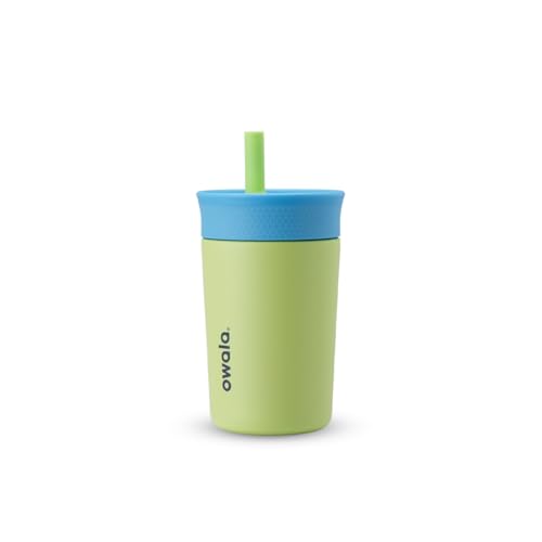 Owala Kids Insulation Stainless Steel Tumbler with Spill Resistant Flexible Straw, Easy to Clean, Kids Water Bottle, Great for Travel, Dishwasher Safe, 12 Oz, Blue and Light Green (Turtley Awesome) - color: Turtley Awesome, size: 12 Ounces