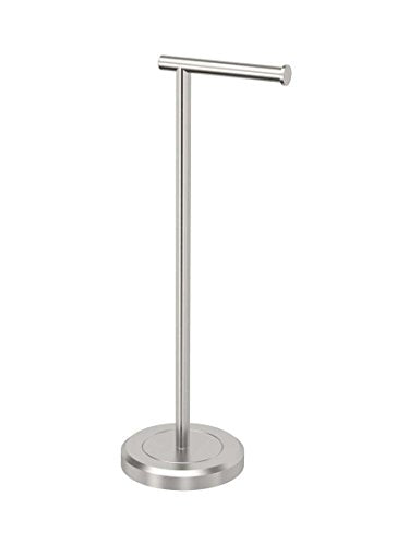 Gatco 1437SN Latitude II Standing Toilet Paper Holder, Freestanding Bathroom Tissue Roll Stand for Floor Placement, Satin Nickel, 22 Inch - color: Satin Nickel