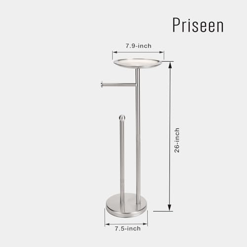 Toilet Paper Holder Stand with Phone Shelf, Freestanding TP Holder, Holds 5 Rolls, Stainless Steel (Brushed Nickel) - color: Brushed Nickel