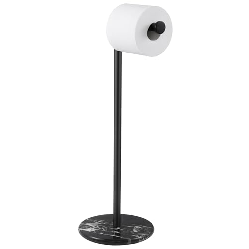 KES Natural Marble Toilet Paper Holder Stand Bathroom Free Standing Toilet Paper Holder 18/8 Stainless Steel, Matte Black, BPH284S1-BBK - color: Blcak Marble & Black Bar, size: 20.6"H
