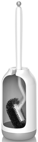 HAMITOR Toilet Bowl Brush Holder Set: Bathroom Deep Cleaning Toilet Cleaner Scrubber Under Rim with Curved Bristle for Dead Corner Clean - Hidden Rv Toilet Decorative Accessories with Caddy- White - color: A-white, size: 1 pack