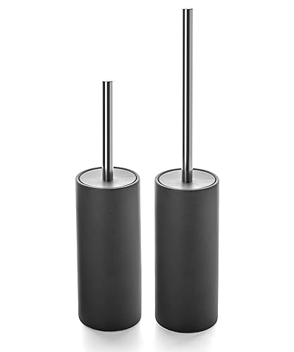 Matt Gray Ceramic Toilet Brush and Holder Set, Freestanding Toilet Bowl Cleaners Brush, Scrubber Brush for Toilet, Bathroom Accessories with Stainless Handle, Deep Cleaning - color: Matt Gray, size: Set/2