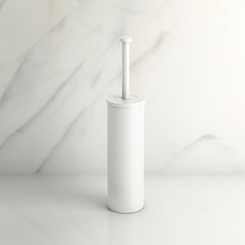 Gatco 1481W Latitude II Toilet Brush Holder, Freestanding Bathroom Toilet Brush Set, Matte White - color: Matte White, size: 15"H, style: Latitude II