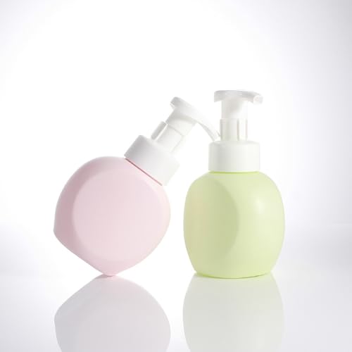 Kids Foaming Soap Dispenser, Plastic 10oz 300ml Cute Hand Toddler Soap Dispenser for Bathroom Flat Refillable Pump Bottles for Kitchen Liquid Shampoo Body Wash Set of 2 (White+White)