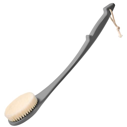 Back Scrubber for Shower, 17-Inch Shower Brush for Men and Women, Long Handle Exfoliating Body Brush, Medium Bristle Stiffness for Dry or Wet Brushing (Deep Gray) - size: 17 in - Deep Gray