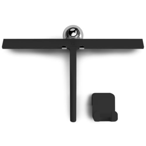 GÜTEWERK Silicone Shower Squeegee for Glass Doors & Mirrors with Stainless Steel Core, Streak-Free & No-Squeak Window Cleaning, 3-in-1 No-Drill Mount (Hook/Suction/Adhesive),Black, 15 Inches - color: Black, size: 15 Inches