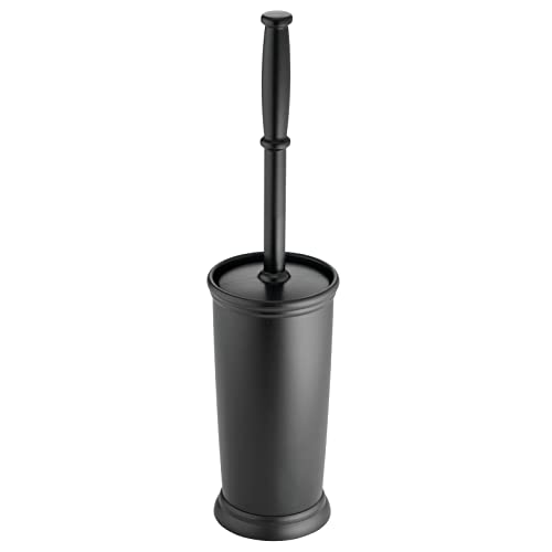 mDesign Toilet Bowl Brush and Holder - Covered Bathroom Toilet Brush - Standing Toilet Bowl Scrubber in Modern Holder - Compact, Space Saving, Deep Cleaning Brush for Toilet - Hyde Collection - Black - color: Black