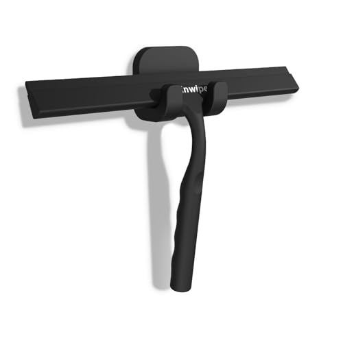 Shower Squeegee for Glass Doors, 10 in Bathroom Squeegee with Adhesive Hook | Ergonomic Glass Squeegee for Tile Shower Walls, Floor, Window, Car Cleaning - Streak-Free & No-Squeak, Silicone Squeegee Tool - color: Matte Black