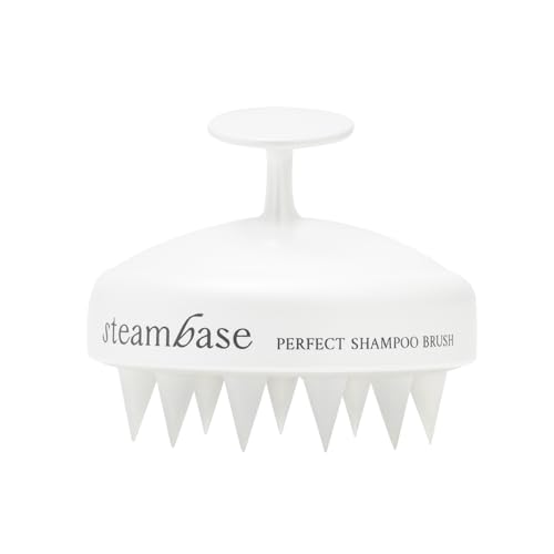 STEAMBASE Perfect Shampoo Brush | Ergonomic Scalp Massager, Scrubber, Exfoliator for Sebum & Dandruff Removal | Soft Silicone Bristles | Dry, Oily, Itchy Scalps, Wet or Dry Hair | White, 1 Count