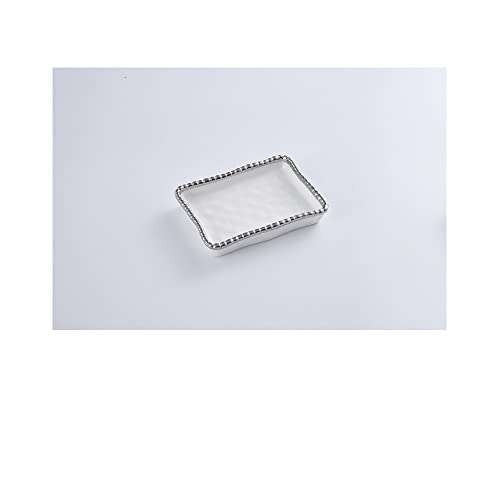 Pampa Bay VAN2720W Soap Dish with Silver Beads, 5.5-inch Length, Porcelain