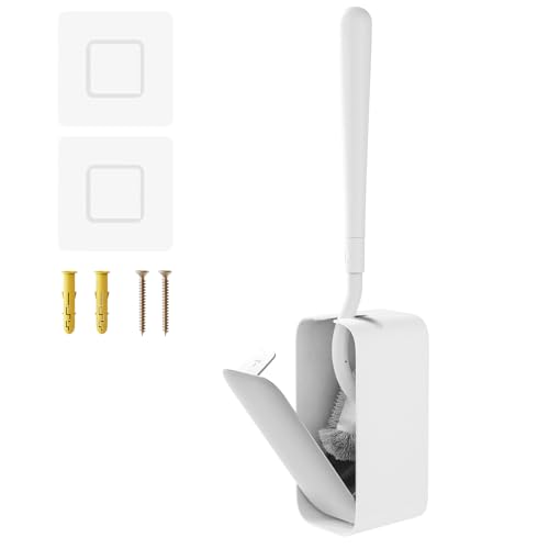 Toilet Cleaner Brush, Diveotree Toilet Brush and Holder for Dead Corner Cleaning, Wall Mounted Toilet Bowl Brush for Bathroom Decor, Toilet Scrubber Brush for Home/Hotel (White, 1pack) - color: White