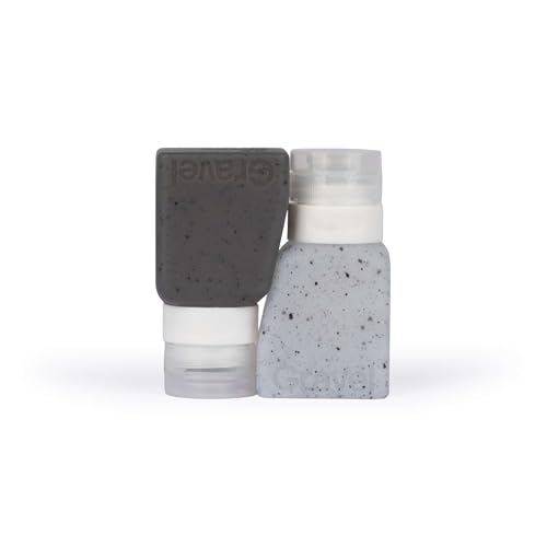 Gravel Silicone Travel Bottles for Toiletries 3oz (2-Pack) – Leakproof, BPA-Free, TSA Approved Travel Bottles with Label System for Shampoo, Conditioner, and Liquid Toiletries (Clear & Gray) - color: Clear Speckle & Gray Speckle
